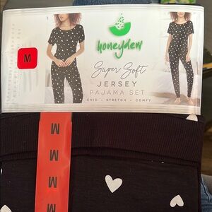 NWT Honeydew Women Super Soft Jersey Black Heart Pajama Set M Stretch Comfy